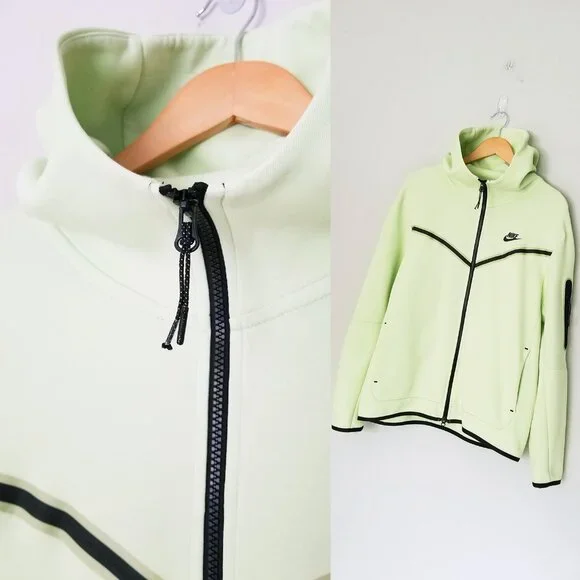 Nike Sportswear Men's L Tech Fleece Full-Zip Hoodie in Light Liquid Lime Black - Picture 8 of 16